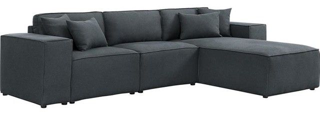 Harvey Reversible Sectional Sofa Chaise In Dark Gray Linen In Element Right Side Chaise Sectional Sofas In Dark Gray Linen And Walnut Legs (View 11 of 15)