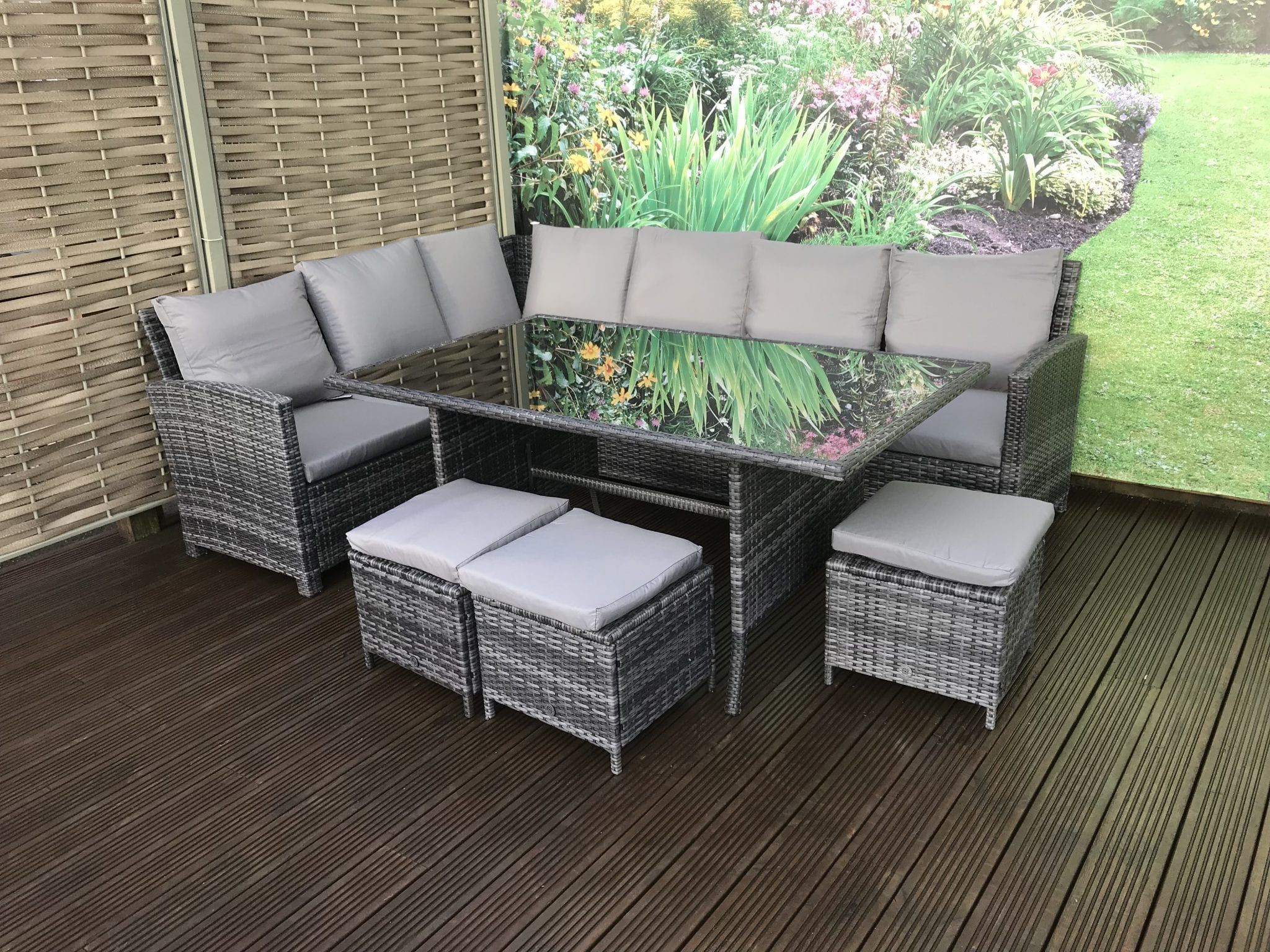 Homeflair Rattan Garden Furniture Charlotte Grey Corner Intended For Dining Sofa Chairs (View 14 of 15)