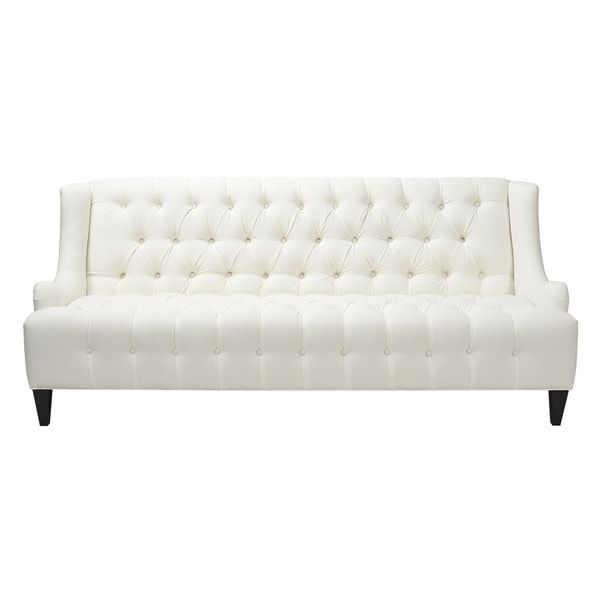 Jennifer Taylor Sabrina White Linen Tufted Fabric Sofa Within Camila Poly Blend Sectional Sofas Off White (View 7 of 15)