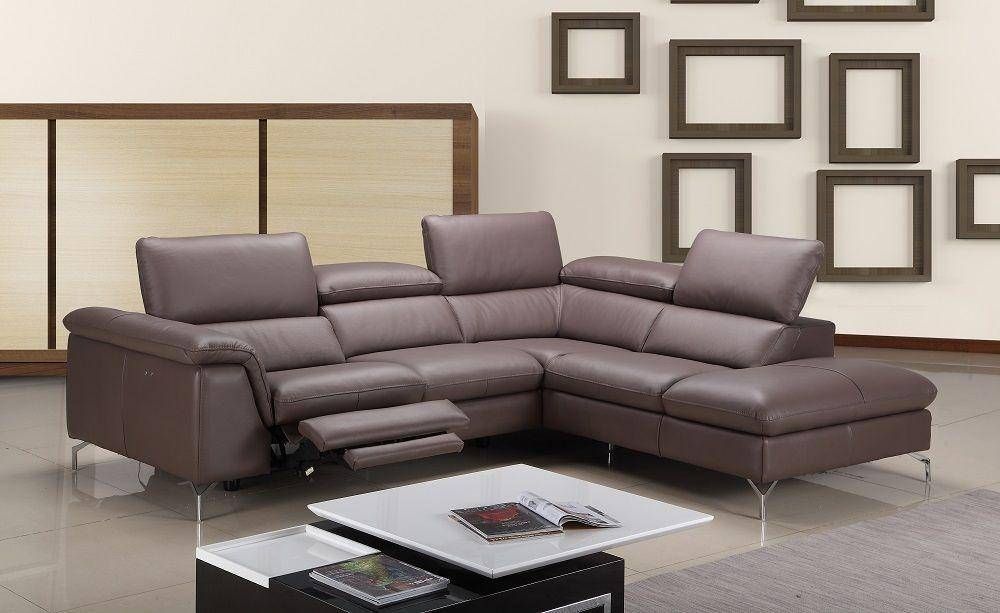 J&M Anastasia Modern Premium Brown Leather Sectional Sofa In Hannah Right Sectional Sofas (View 3 of 15)