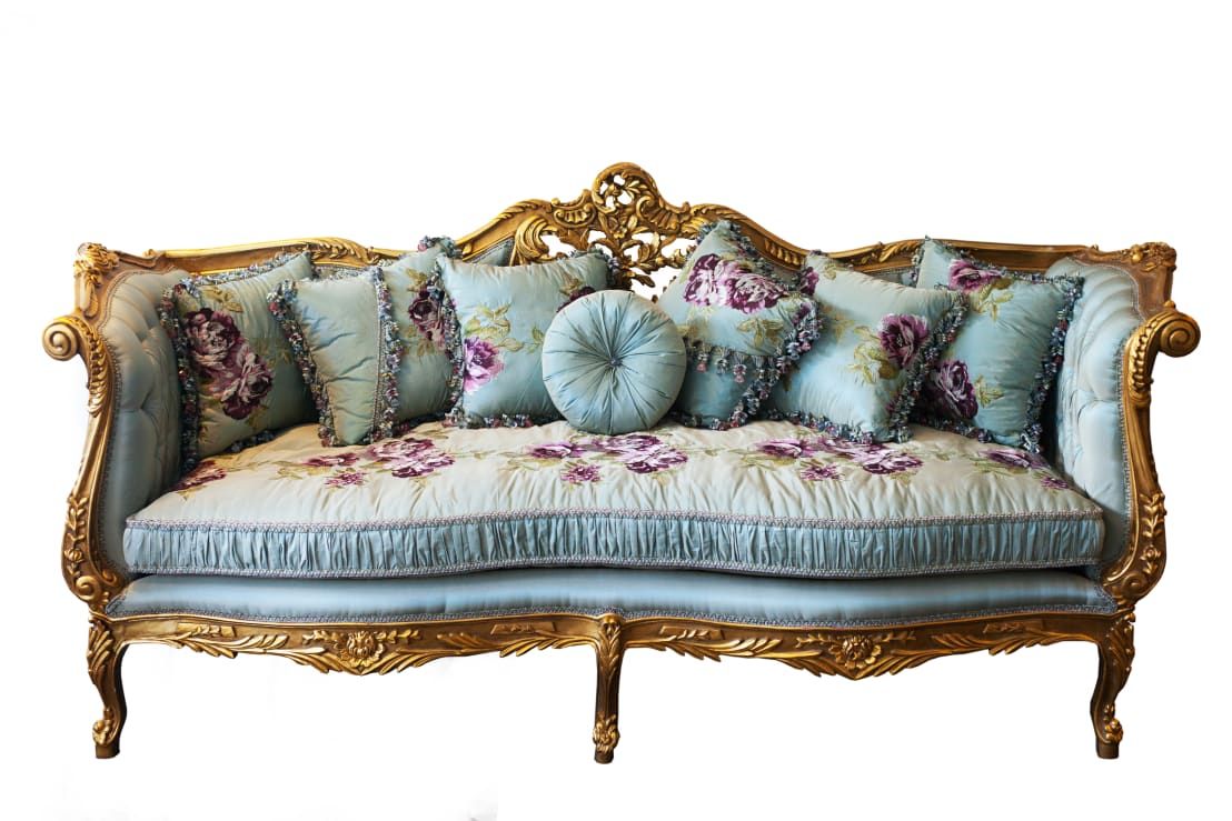 Juliette Louis Xv French Country Silk Tiffany Blue Floral With Country Sofas And Chairs (View 13 of 15)