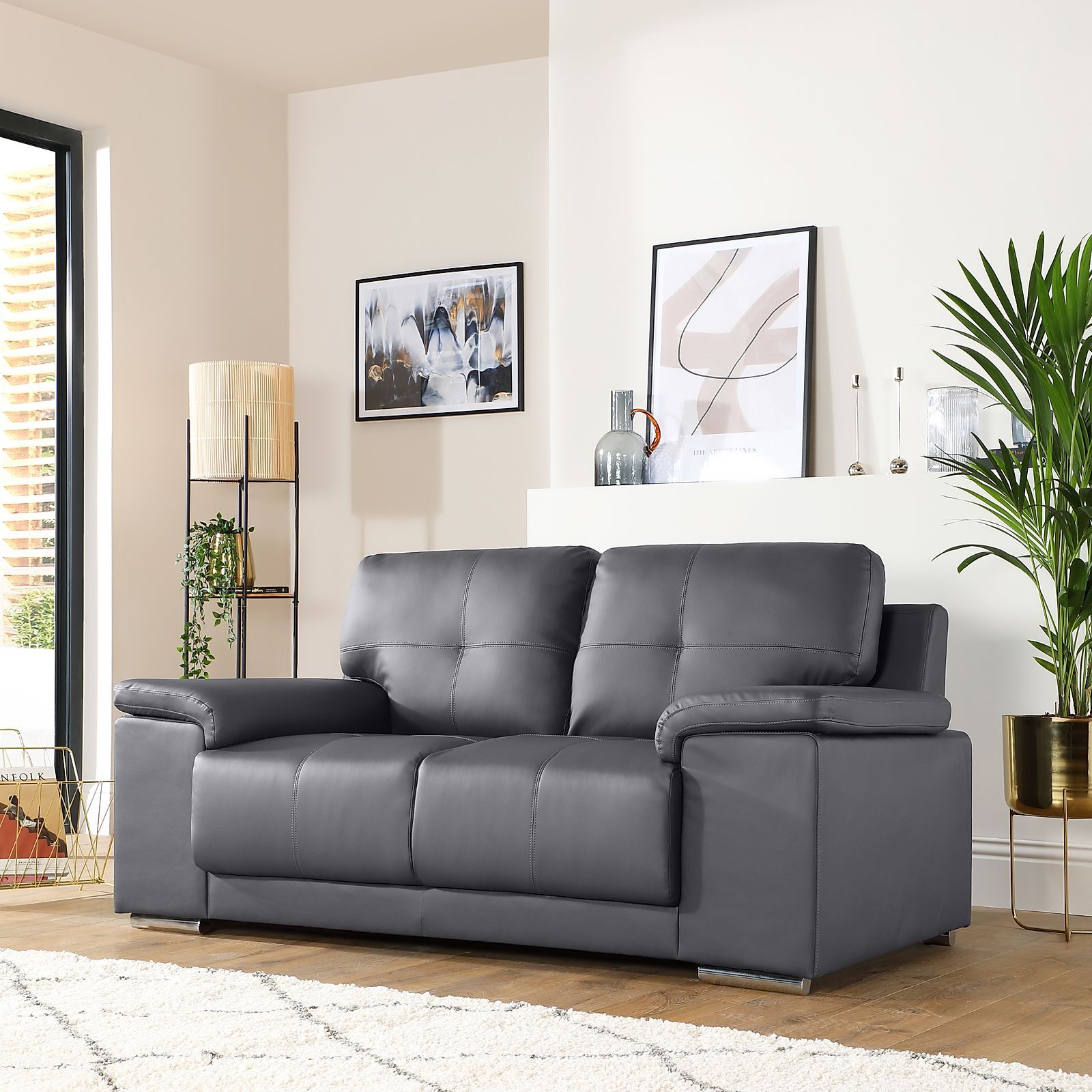 Kansas Grey Leather 2 Seater Sofa | Furniture Choice For 2 Seater Sofas (View 2 of 15)