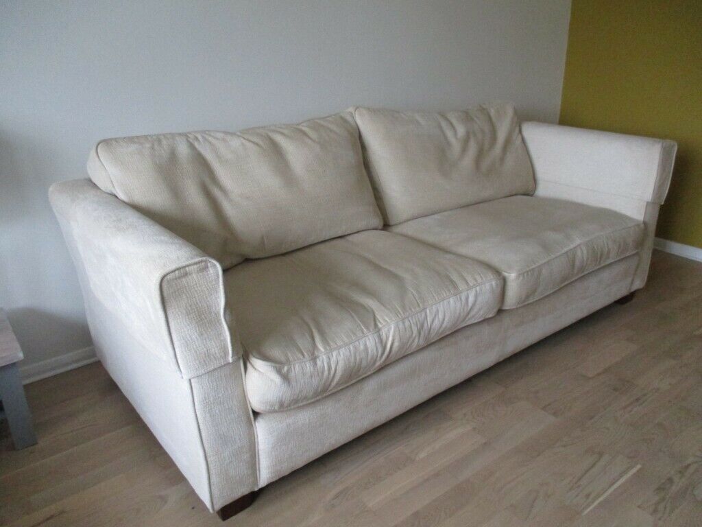 Large 3 Seater Sofa In Beige/Cream With Removable Covers In Sofas With Removable Covers (View 11 of 15)