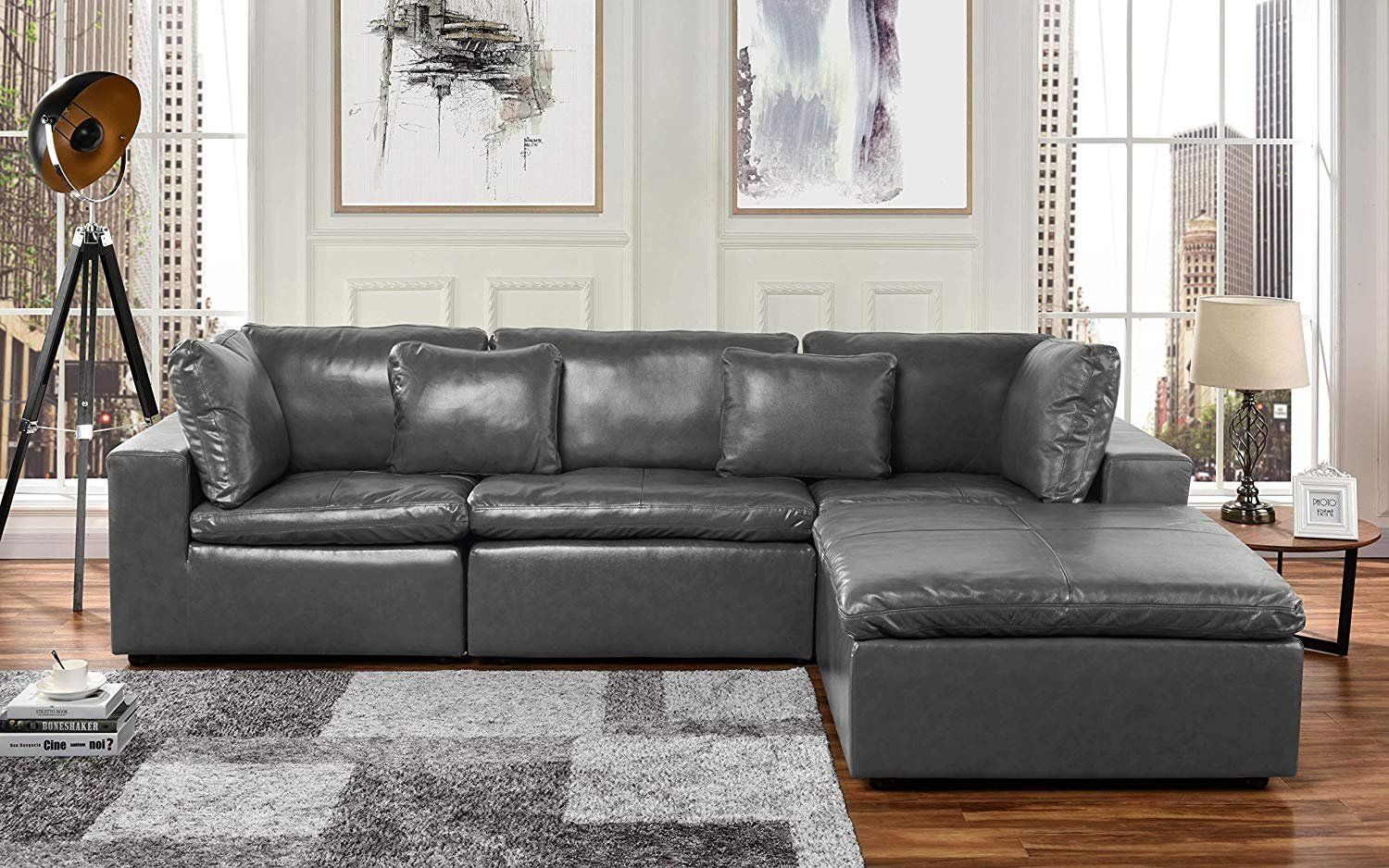 Large Leather Sectional Sofa, L Shape Couch With Wide With Regard To Large Sofa Chairs (View 2 of 15)