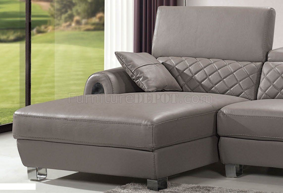Light Grey Full Italian Leather Modern Sectional Sofa Throughout Ludovic Contemporary Sofas Light Gray (View 13 of 15)