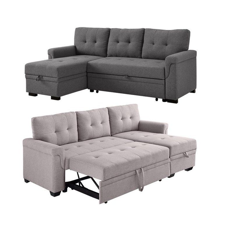 Lila Lucca Linen Reversible Sleeper Sectional Sofa Left Side Pertaining To Hannah Left Sectional Sofas (View 3 of 15)