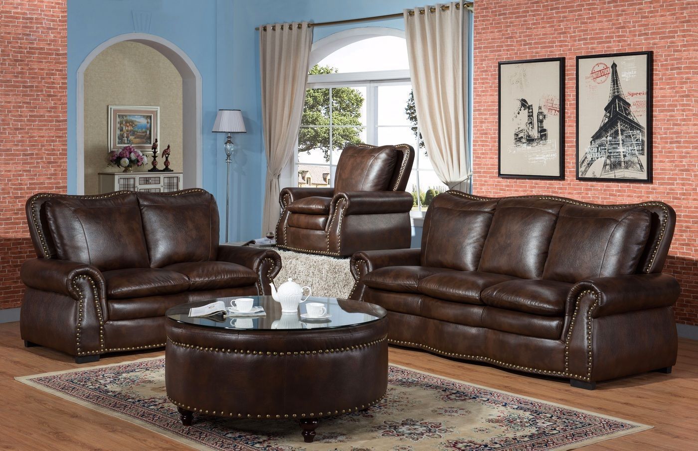 Lincoln Traditional Brown Sofa In Premium Leather Air Fabric Inside Traditional Fabric Sofas (View 1 of 15)
