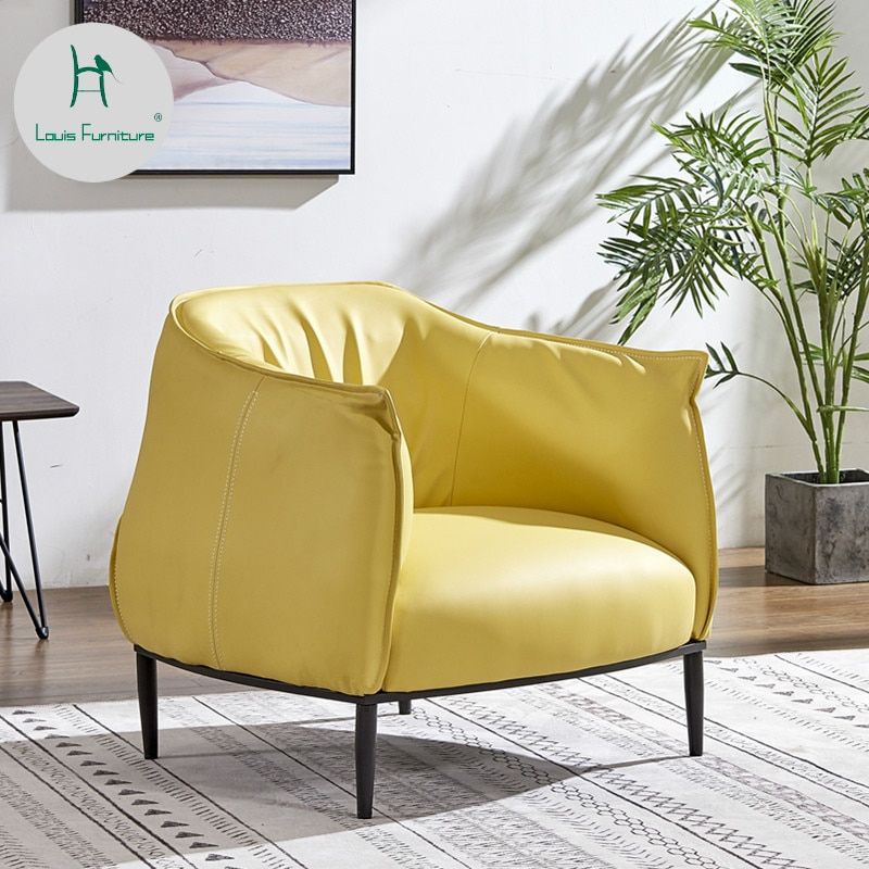 Louis Fashion Nordic Single Leather Sofa Chair Living Room Inside Single Sofa Chairs (View 13 of 15)