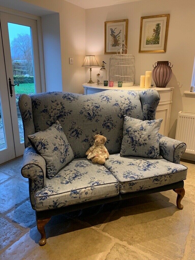 Lovely French Style Shabby Chic Blue Floral Sofa | In Pertaining To French Style Sofas (Photo 11 of 15)