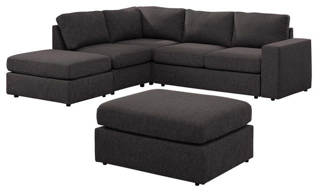 Marta Modular Sectional Sofa With Ottoman In Dark Gray For Element Left Side Chaise Sectional Sofas In Dark Gray Linen And Walnut Legs (View 15 of 15)