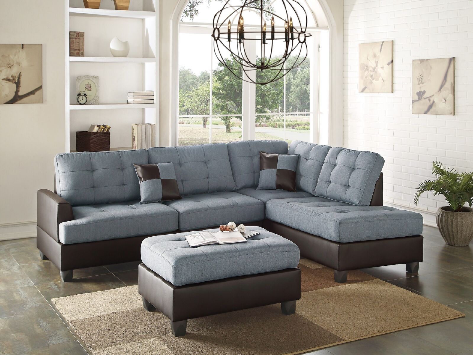 Mathew Sectional Sofa Set Contemporary Grey Linen Like For Sectional Sofas In Gray (View 1 of 15)