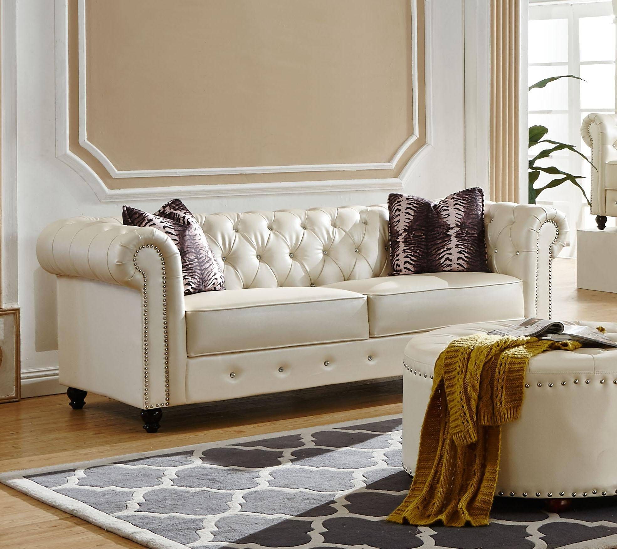 Mcferran Sf1802 Traditional White Pu Material Living Room Intended For Living Room Sofa Chairs (View 1 of 15)