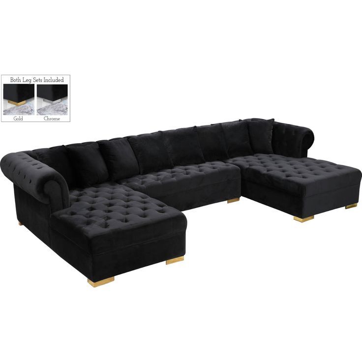 Meridian Furniture 698Black Sectional Presley 3 Piece Within 3Pc French Seamed Sectional Sofas Velvet Black (View 4 of 15)