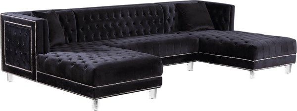 Meridian Furniture Moda Black Velvet 3Pc Sectional | The For 3Pc French Seamed Sectional Sofas Velvet Black (View 2 of 15)