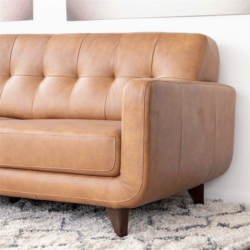 Mid Century Modern Davis Tan Genuine Leather Sectional With Alani Mid Century Modern Sectional Sofas With Chaise (View 7 of 15)