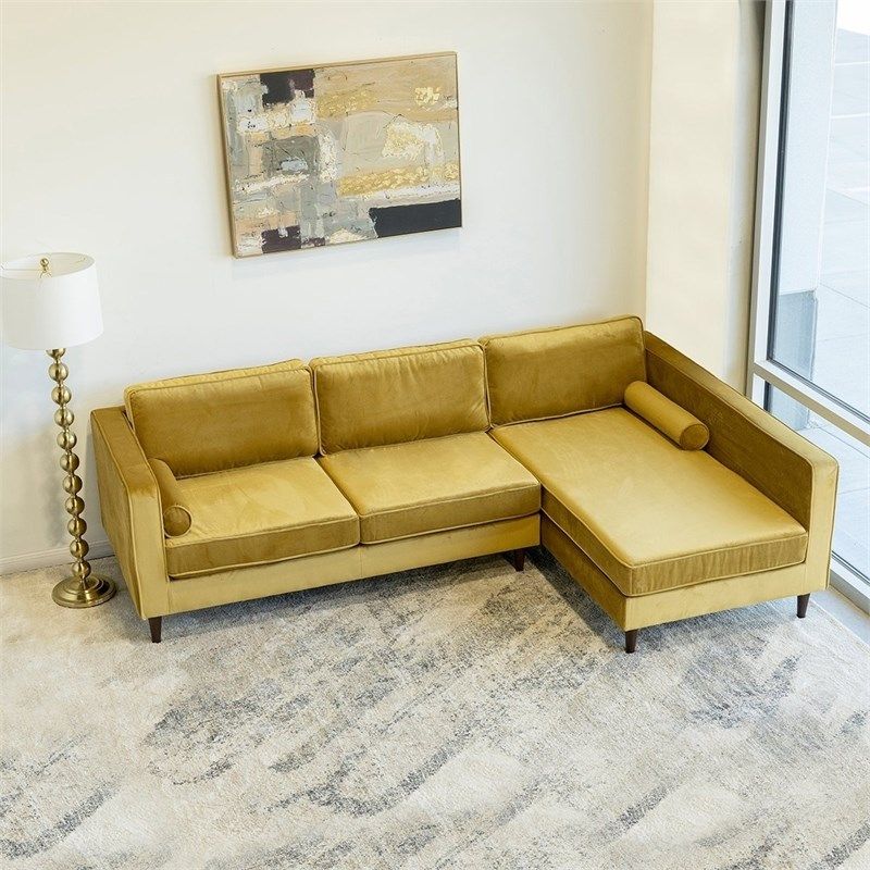 Mid Century Modern Owen Gold Velvet Sectional Sofa Right With Regard To Florence Mid Century Modern Velvet Right Sectional Sofas (View 11 of 15)