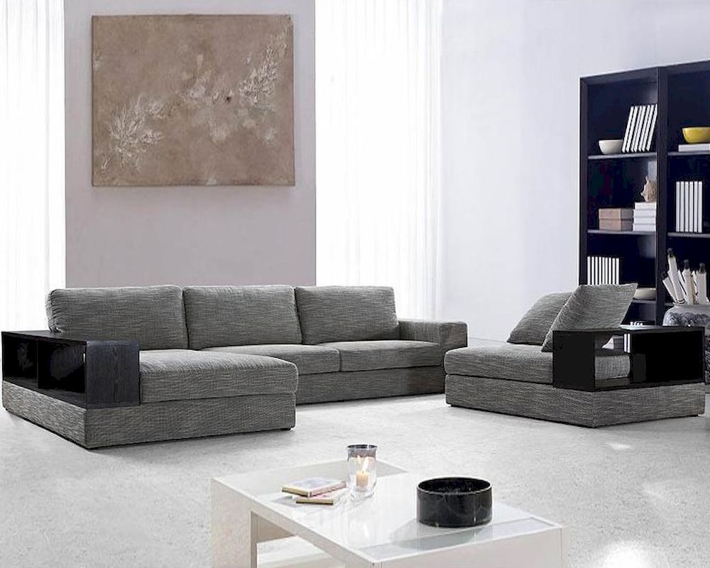 Modern Grey Fabric Sectional Sofa Set 44L0739 Intended For 3Pc Ledgemere Modern Sectional Sofas (View 12 of 15)