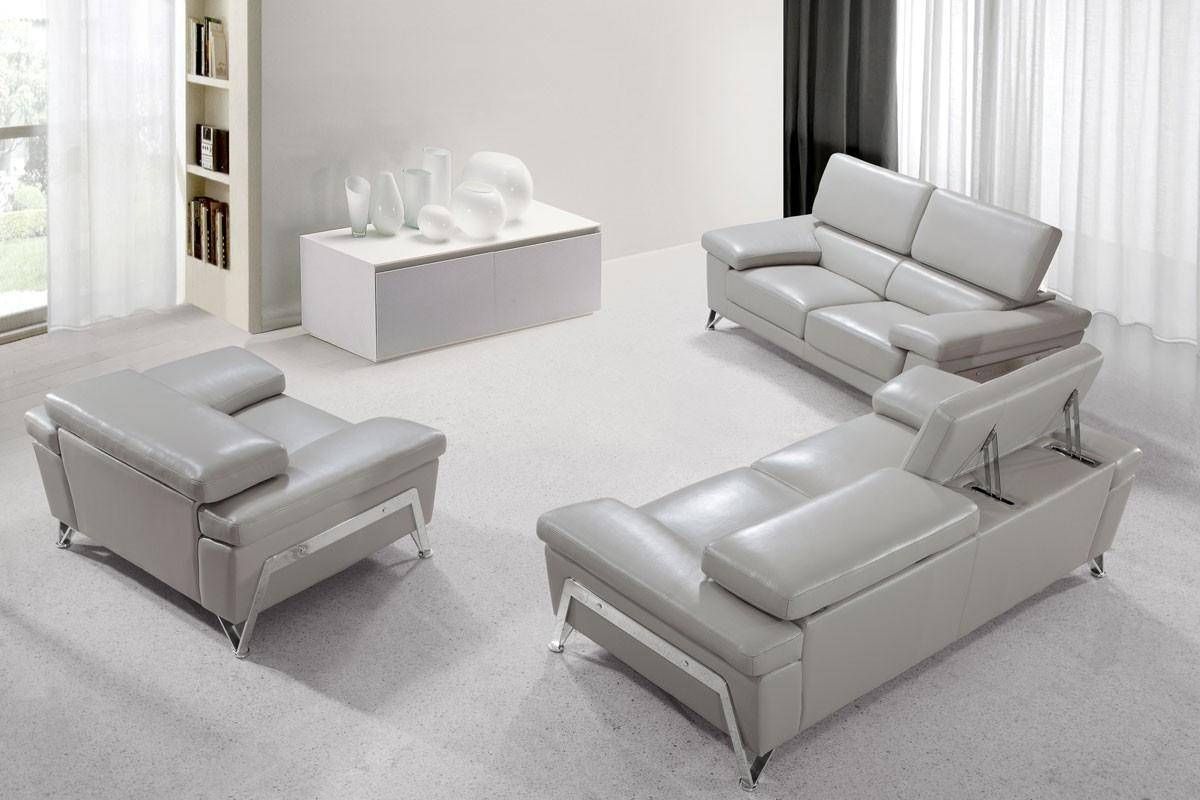 Modern Grey Leather Sofa Living Room Set 3Pcs Vig Divani For Living Room Sofa Chairs (View 15 of 15)