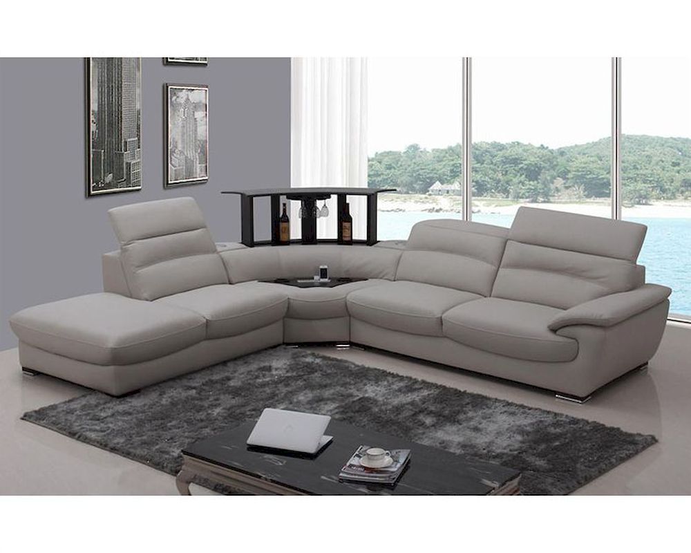 Modern Light Grey Italian Leather Sectional Sofa 44L5962 Inside Molnar Upholstered Sectional Sofas Blue/Gray (View 15 of 15)
