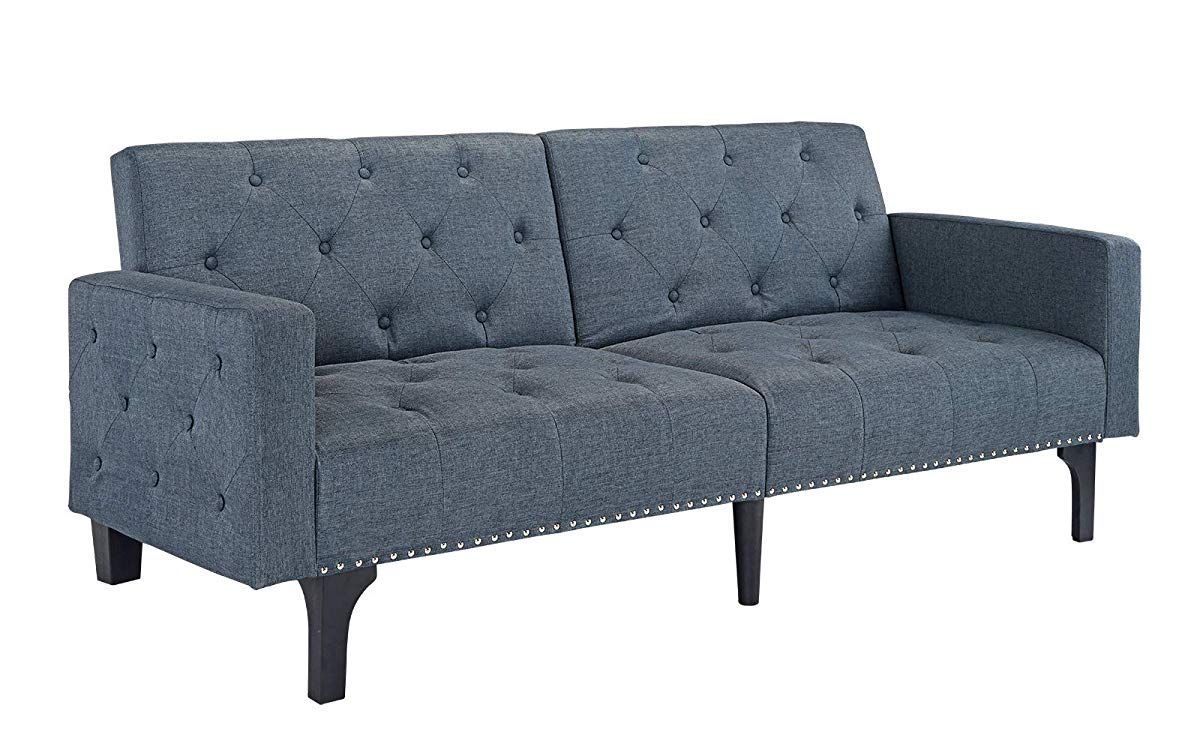 Modern Tufted Fabric Sleeper Sofa Bed With Nailhead Trim For Radcliff Nailhead Trim Sectional Sofas Gray (View 6 of 15)