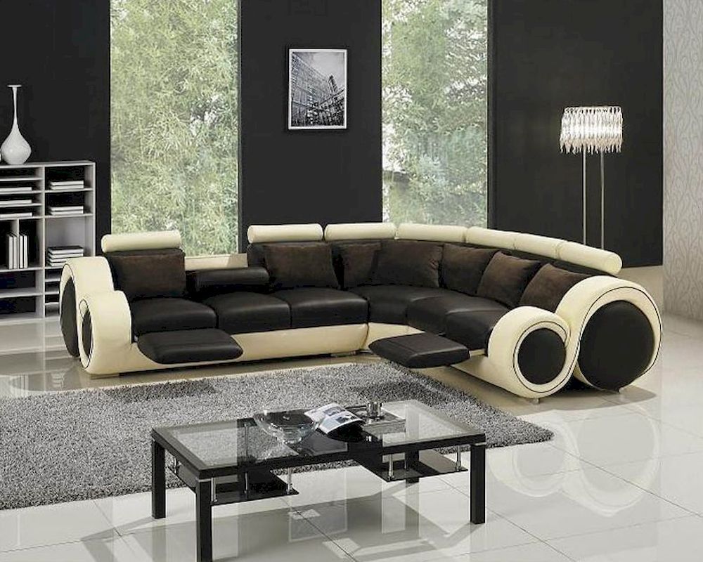 Modern Two Tone Leather Sectional Sofa Set With Recliners For 3Pc Ledgemere Modern Sectional Sofas (View 6 of 15)