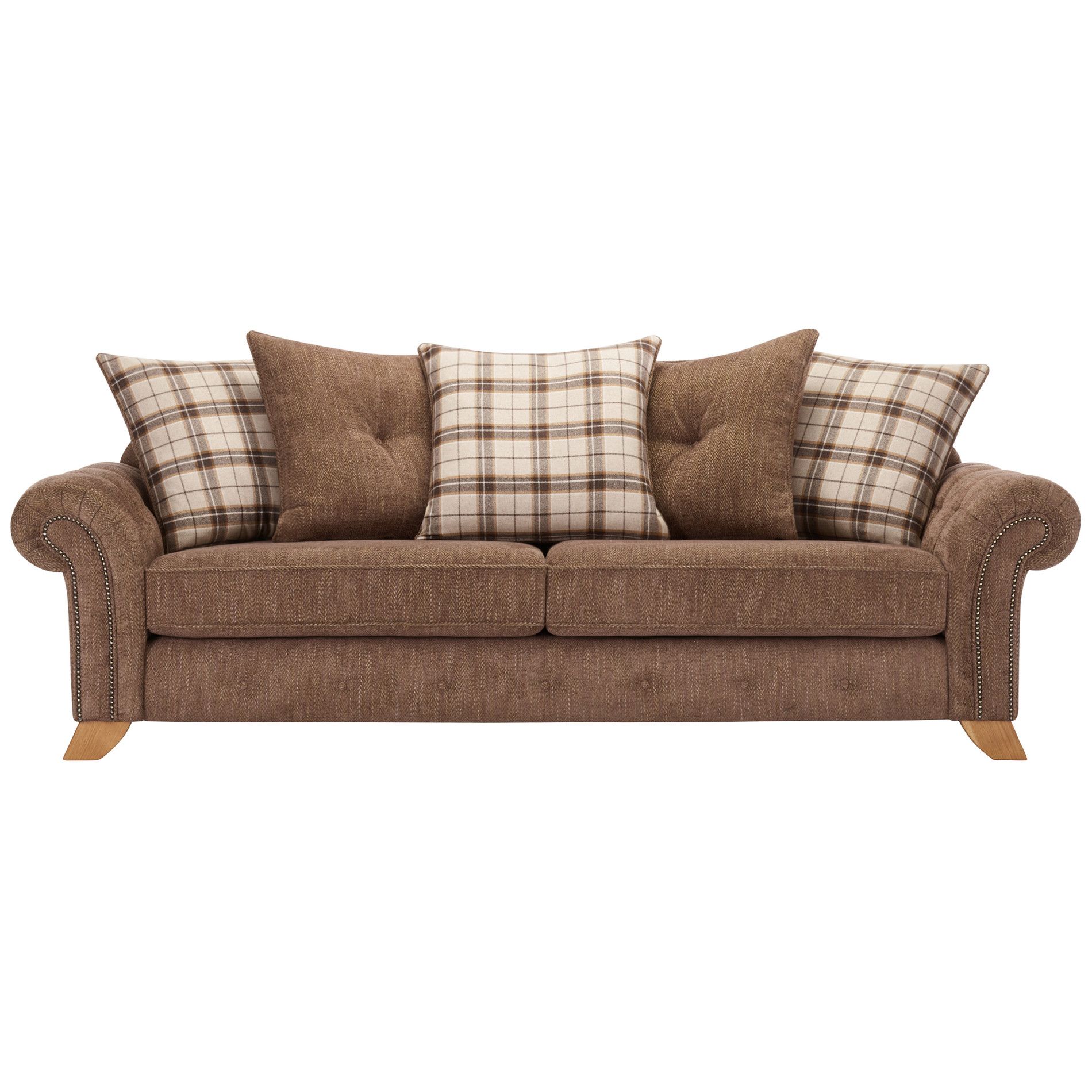 Montana 4 Seater Sofa With Pillow Back In Brown Fabric Throughout Lyvia Pillowback Sofa Sectional Sofas (View 13 of 15)
