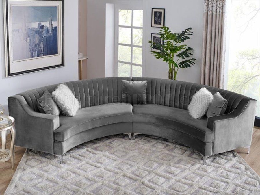 Ms2071 Sectional Sofa In Grey Velvetvimports Within Noa Sectional Sofas With Ottoman Gray (View 6 of 15)