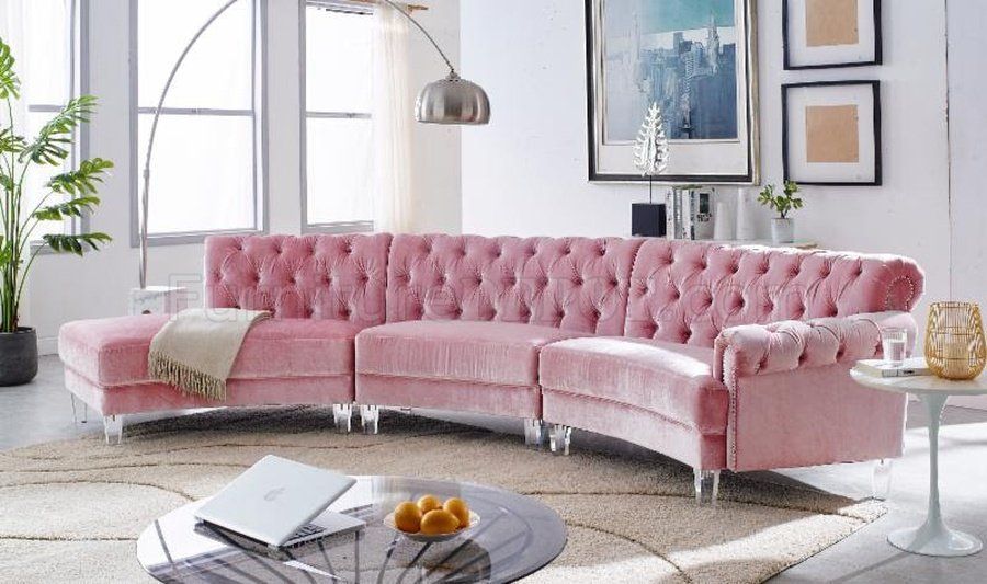 Ms2082 Sectional Sofa In Pink Velvetvimports Intended For French Seamed Sectional Sofas In Velvet (View 10 of 15)
