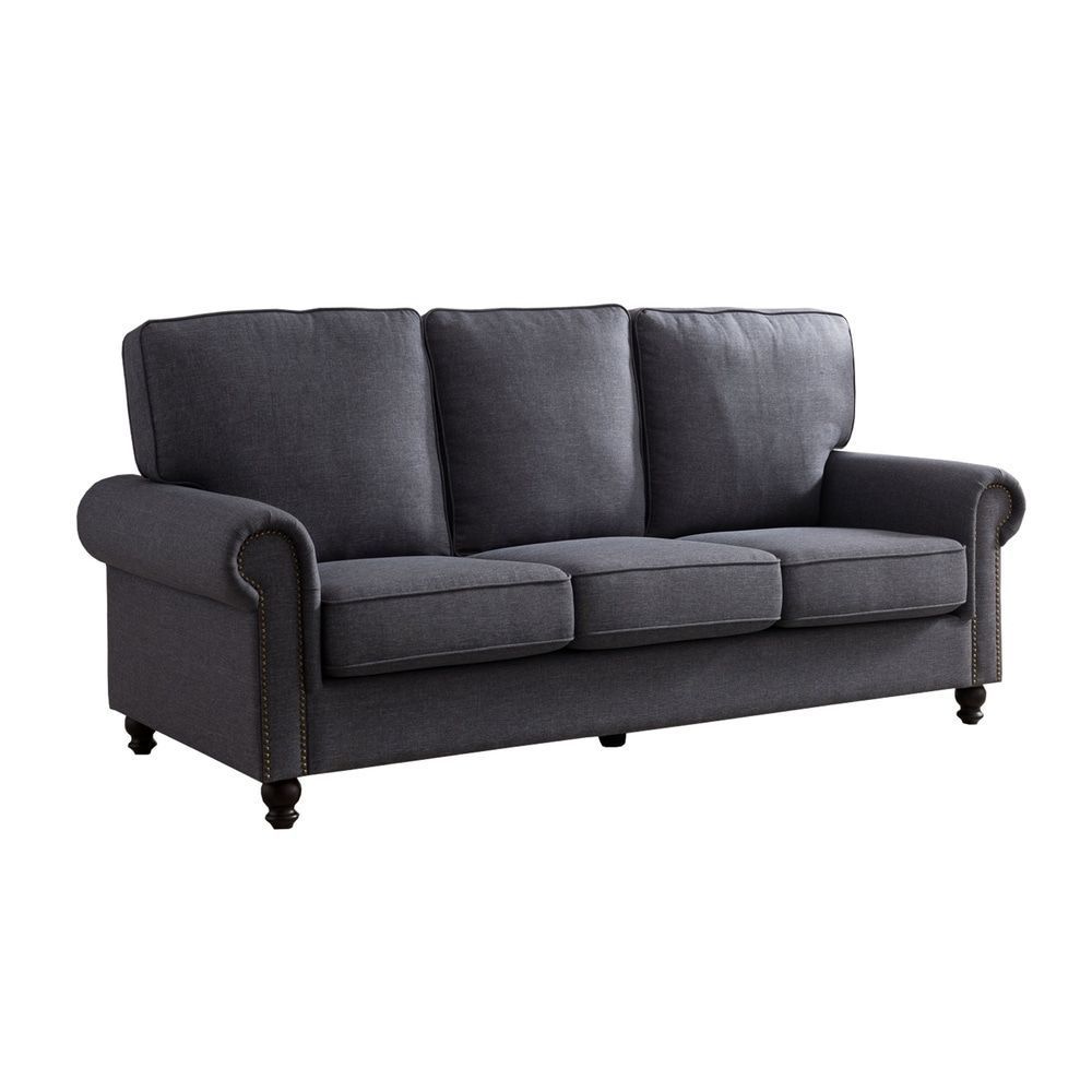 Nailhead Trim Fabric Upholstered Wooden Sofa With Rolled In Radcliff Nailhead Trim Sectional Sofas Gray (View 8 of 15)