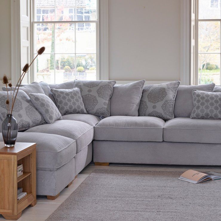 Nebraska Right Corner Sofa With Pillow Back In Silver Regarding Lyvia Pillowback Sofa Sectional Sofas (View 5 of 15)
