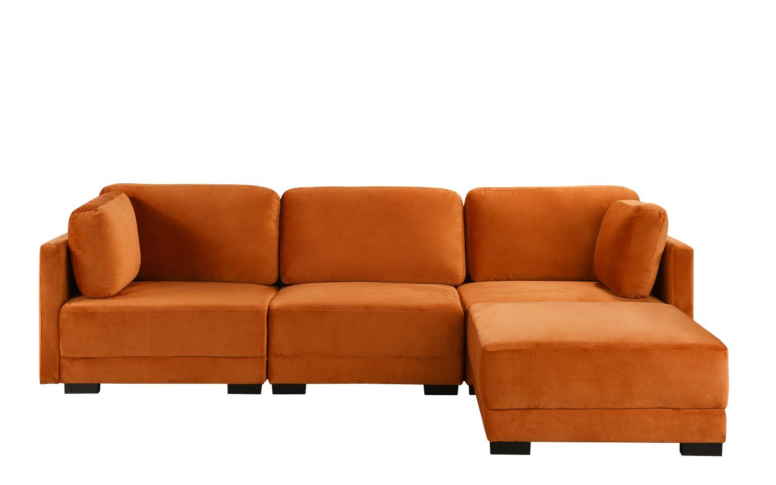 Orange Upholstered Velvet Sectional Sofa, L Shape Modern With Florence Mid Century Modern Velvet Left Sectional Sofas (View 6 of 15)