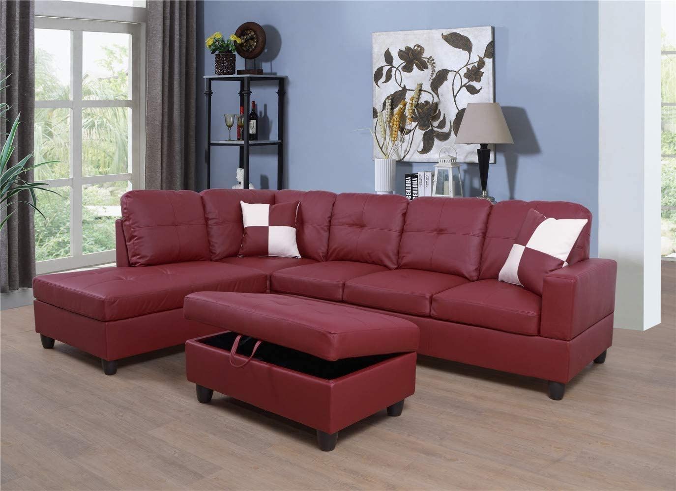 Ponliving Faux Leather 3 Piece Sectional Sofa Couch Set, L With Regard To 3Pc Faux Leather Sectional Sofas Brown (View 4 of 15)