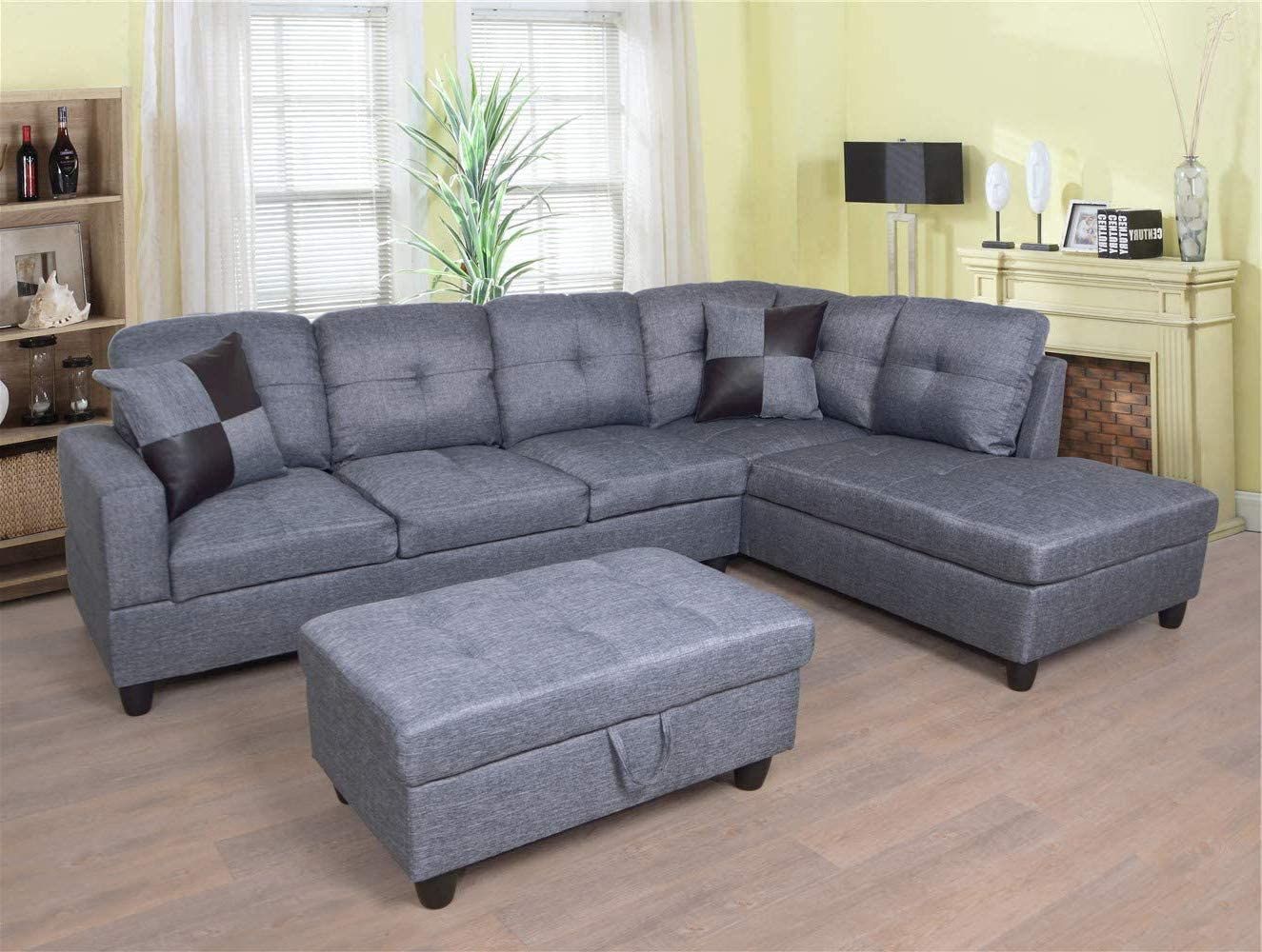 Ponliving Furniture 3 Pcpiece Sectional Sofa Couch Set, L Inside Owego L Shaped Sectional Sofas (View 1 of 15)