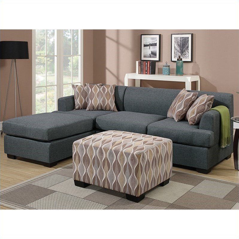 Poundex Bobkona Winfred 2 Piece Reversible Sectional Sofa With Regard To Molnar Upholstered Sectional Sofas Blue/Gray (View 12 of 15)
