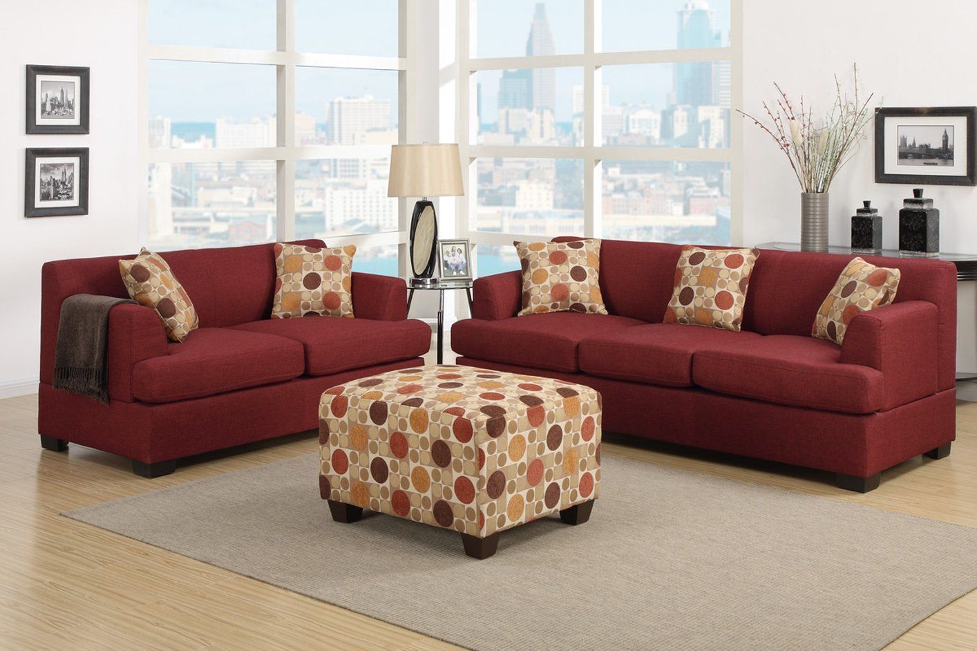 Poundex Montreal Iv F7963 Red Fabric Sofa – Steal A Sofa Inside Red Sofa Chairs (View 14 of 15)