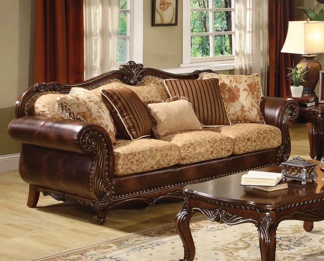 Radbourne Traditional Brown & Floral Fabric Sofa In Cherry Pertaining To Traditional Fabric Sofas (View 7 of 15)