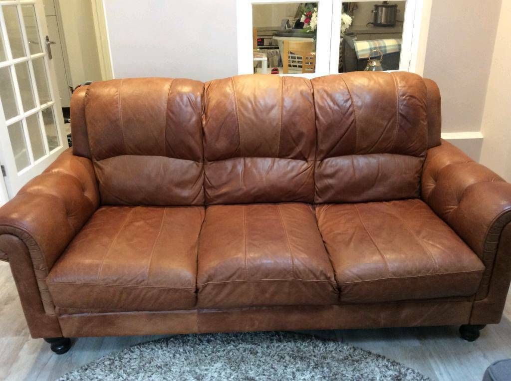 Real Leather 3 Seater Sofa And Armchair | In Blandford Pertaining To 3 Seater Leather Sofas (View 4 of 15)
