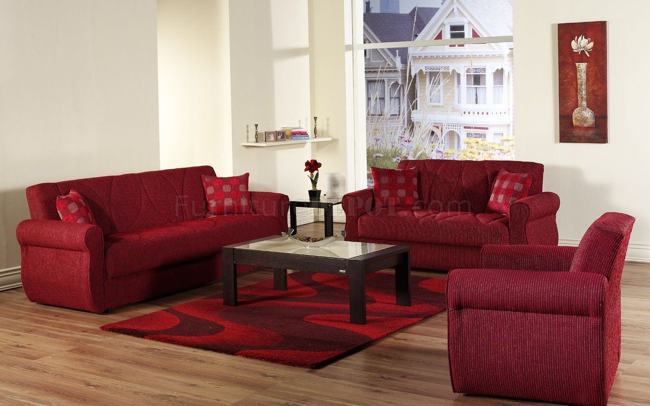 Red Fabric Contemporary Living Room Sleeper Sofa W/Storage Intended For Living Room Sofa Chairs (View 10 of 15)