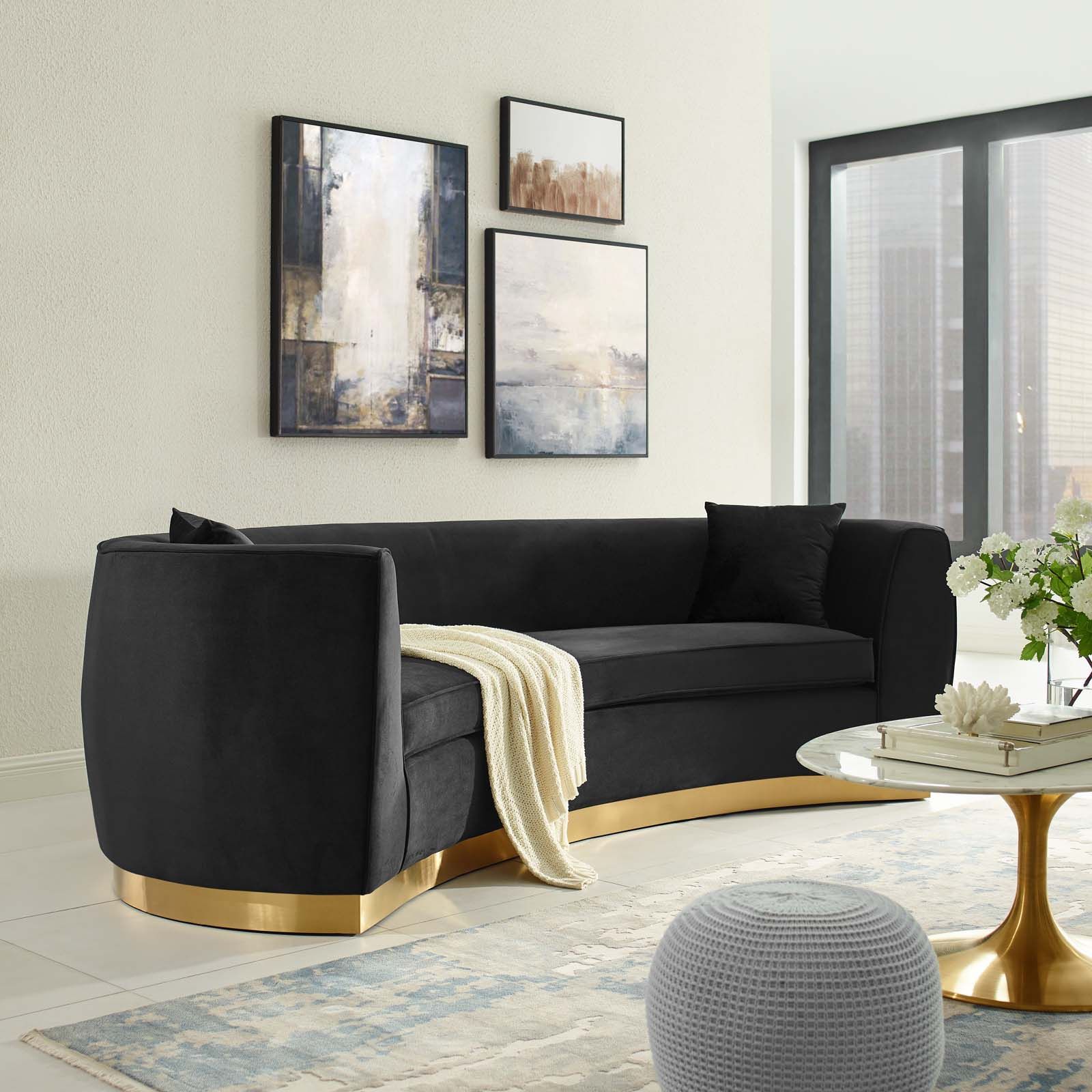 Resolute Curved Performance Velvet Sofa Black With Regard To Round Sofas (View 2 of 15)