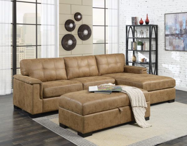 Saddle Brown Faux Leather Sofa Sectional With Chaise In Intended For 3Pc Faux Leather Sectional Sofas Brown (View 5 of 15)