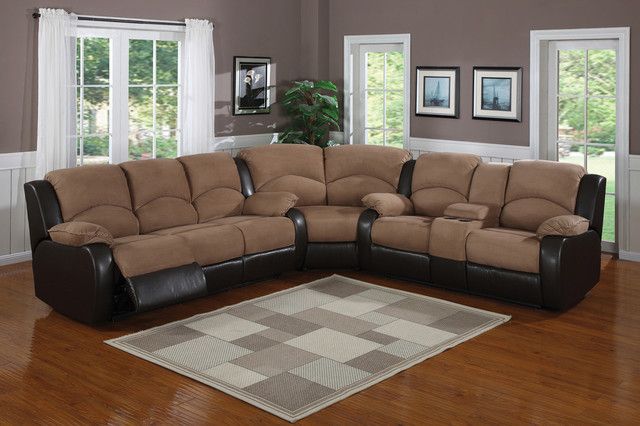 – Saddle Brown Padded Microfiber Suede Reclining Sectional With Dream Navy 3 Piece Modular Sofas (View 2 of 15)
