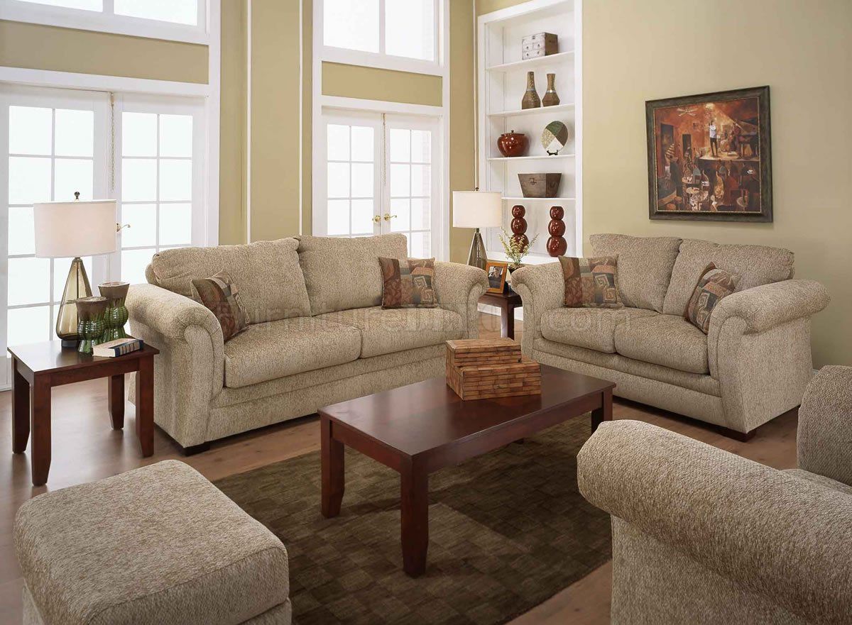 Sand Fabric Casual Living Room Sofa & Loveseat Set W Throughout Living Room Sofa Chairs (View 11 of 15)
