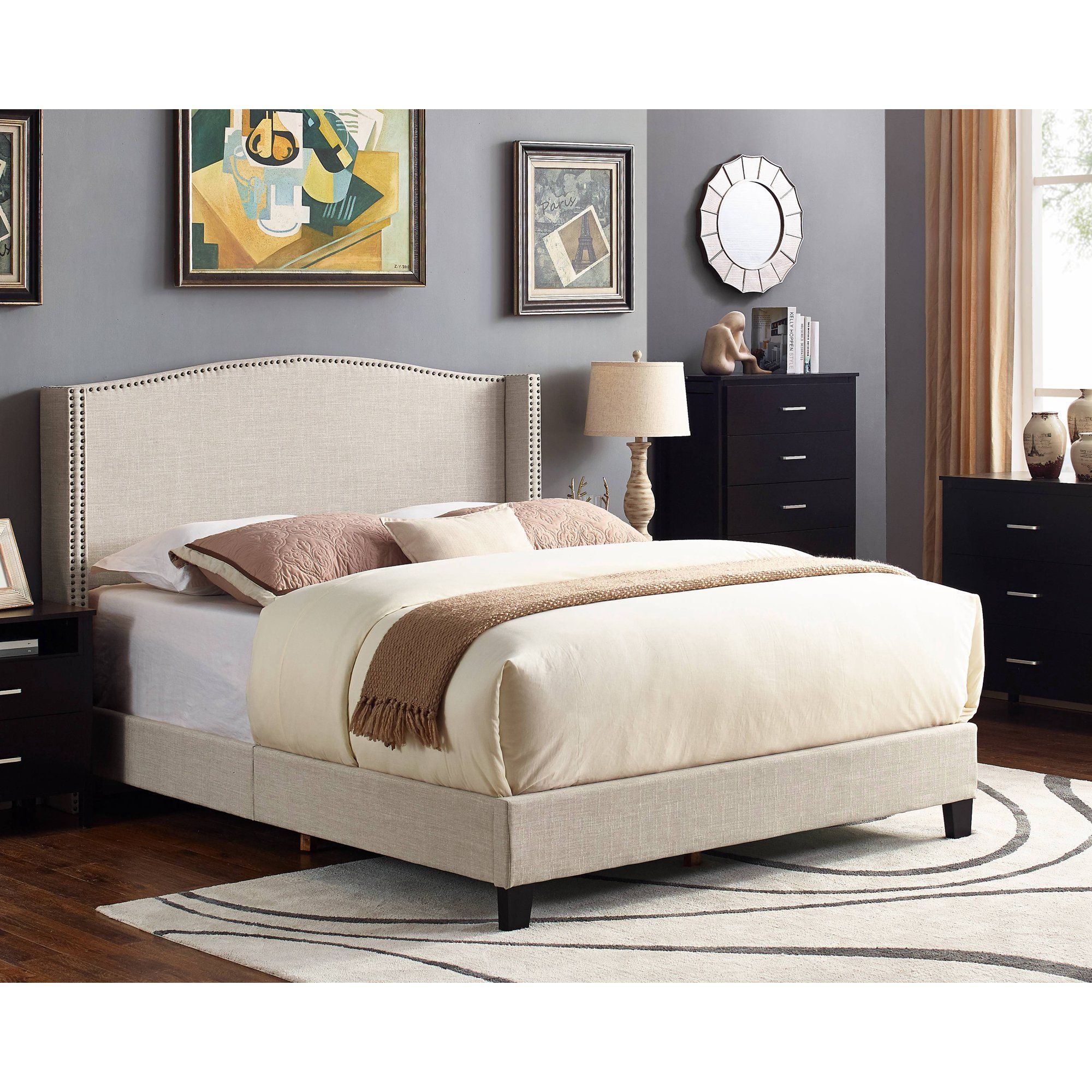 Scarlett Upholstered Wingback Bed, Multiple Sizes And Inside Scarlett Blue Sofas (View 13 of 15)