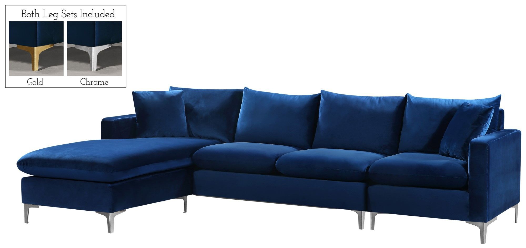 Selene Contemporary Plush Navy Blue Velvet Sectional Sofa Intended For French Seamed Sectional Sofas In Velvet (View 11 of 15)
