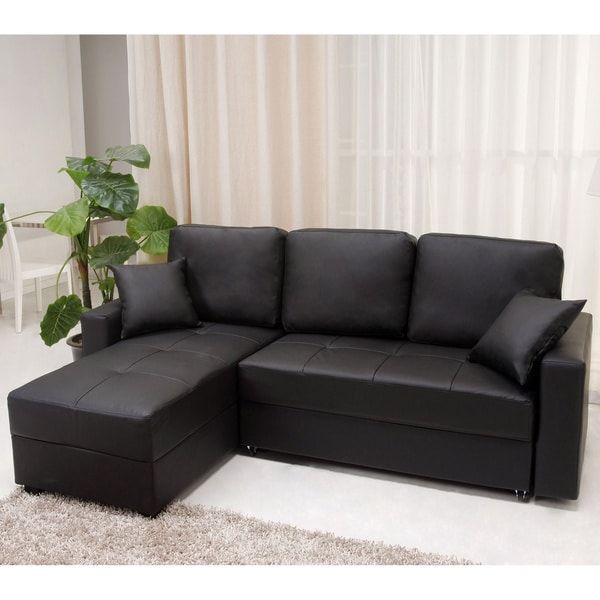 Shop Aspen Black Convertible Sectional Storage Sofa Bed With Liberty Sectional Futon Sofas With Storage (View 13 of 15)