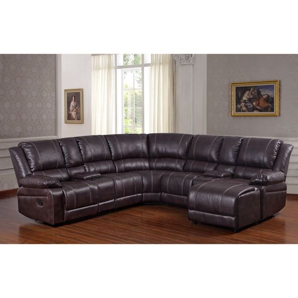 Shop Donnie Brown Faux Leather Reclining Sectional Sofa Within 3Pc Faux Leather Sectional Sofas Brown (View 12 of 15)