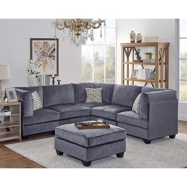 Shop Zelmira Gray Velvet 6Pc Modular Sectional Sofa For French Seamed Sectional Sofas In Velvet (View 9 of 15)