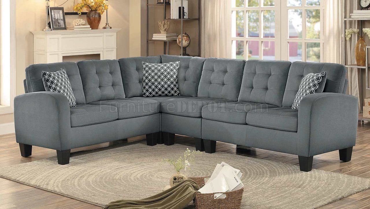 Sinclair Sectional Sofa 8202Gry Sc In Grey Fabric For Noa Sectional Sofas With Ottoman Gray (View 10 of 15)