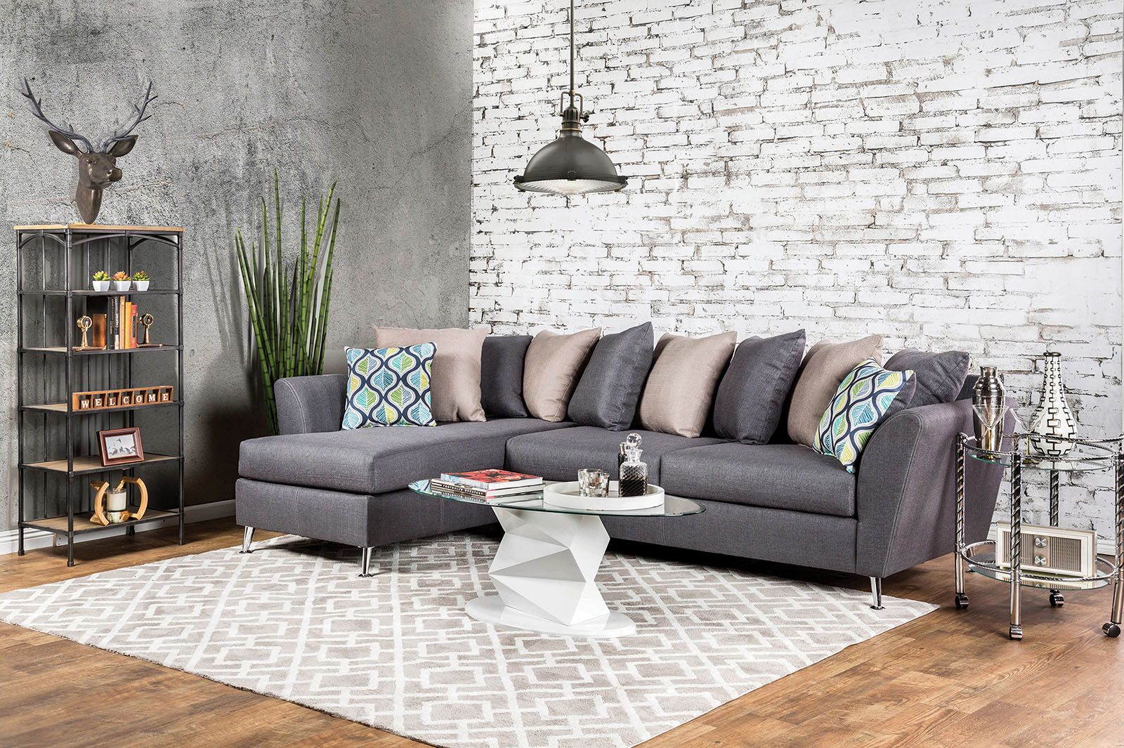 Sm6201 Gray Loose Pillow Back Multi Color Sectional Sofa For Noa Sectional Sofas With Ottoman Gray (View 13 of 15)
