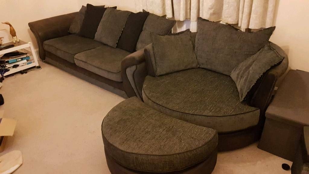 Sold – Grey And Black 4 Seater Sofa, Spinning Cuddle Chair Within Spinning Sofa Chairs (View 4 of 15)